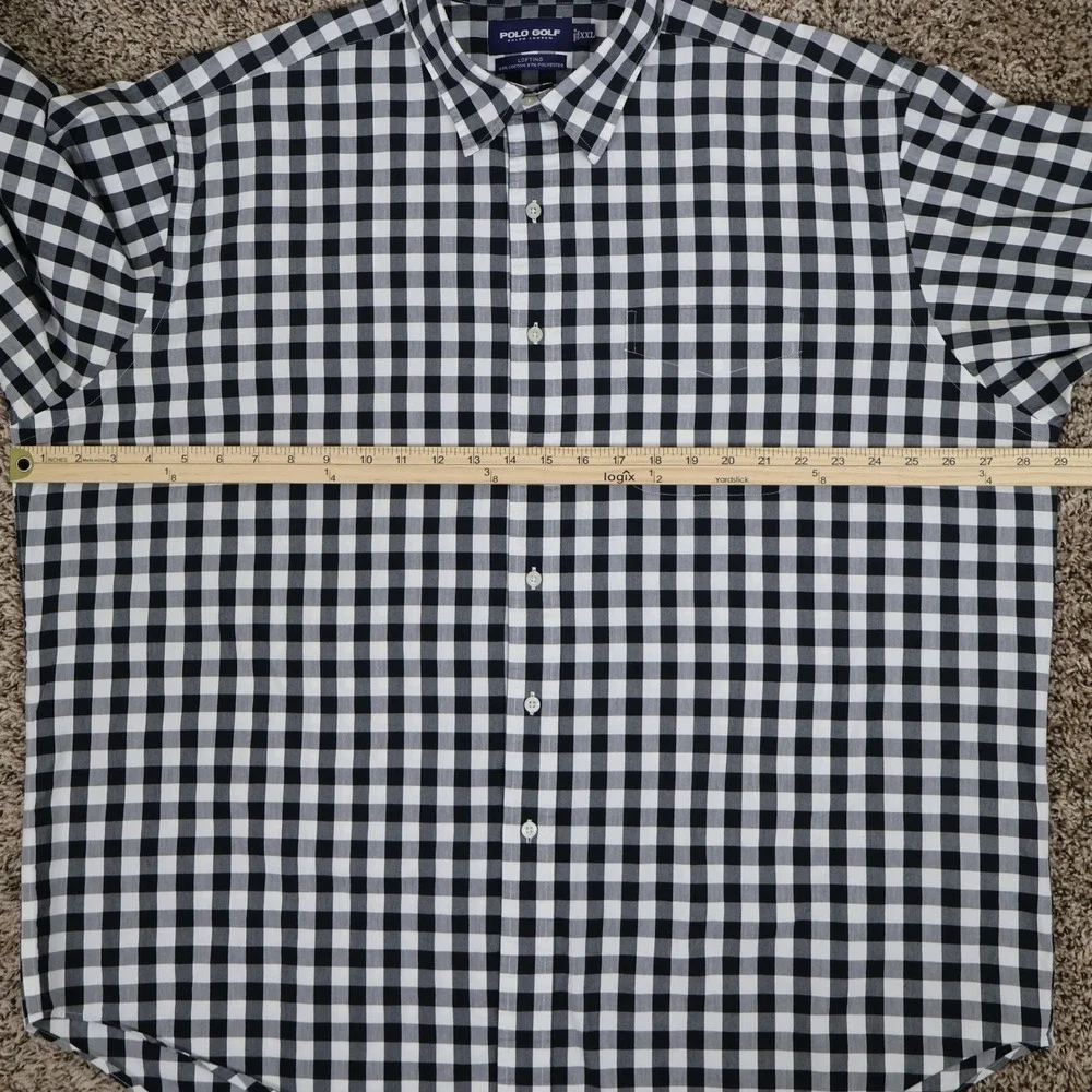 Vintage‎ Polo Golf Ralph Lauren Gingham Check Button Down XXL Preppy Black White